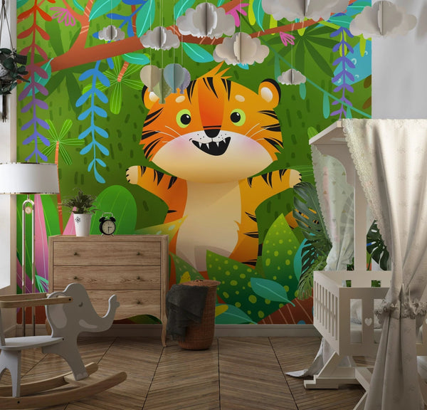 Cute Tiger Wallpaper, Exotic Jungle Mural, Oversized Custom Size Wall Art, Non - Woven, Non - Adhesive, Modern Wall Paper, Removable - Adawall Wallpaper - Registered Trade Accounts Only, Wallpaper Wholesale Account - W78126 - Adawall Wholesale - Wallpaper Wholesaler