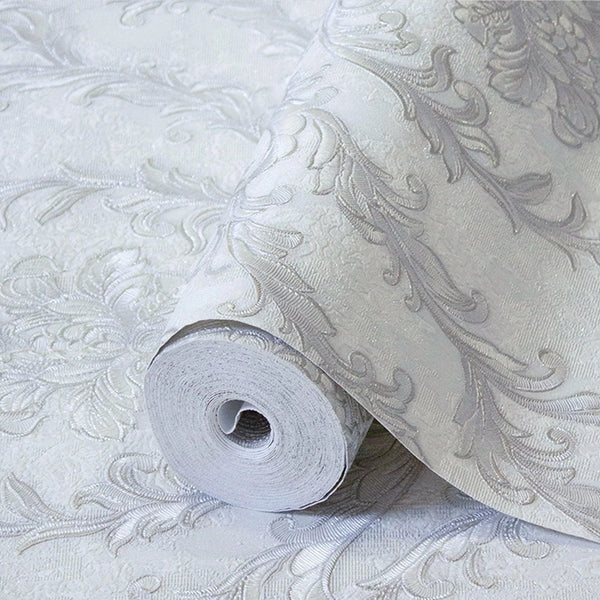 Damask Deep Embossed Wallpaper, Light Gray, White Luxury 3D Non - Pasted Wallcovering, Shimmering, Traditional Non - Woven Wall Decor - Adawall Wallpaper - Registered Trade Accounts Only, Wallpaper Wholesale Account - 1401-3 - Adawall Wholesale - Wallpaper Wholesaler