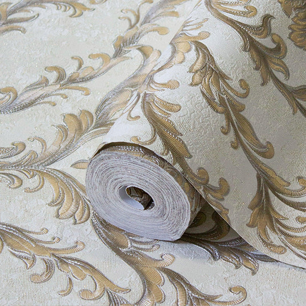 Damask Deep Embossed Wallpaper, Off White, Yellow Luxury 3D Non - Pasted Wallcovering, Shimmering, Traditional Non - Woven Wall Decor - Adawall Wallpaper - Registered Trade Accounts Only, Wallpaper Wholesale Account - 1401-6 - Adawall Wholesale - Wallpaper Wholesaler