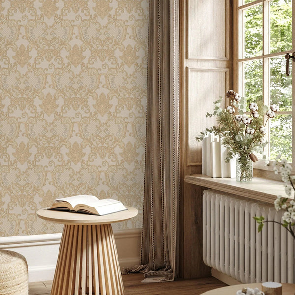 Damask Flocked Velvet Feel Wallpaper, Beige Deep 3D Embossed Quilted Texture Luxury Wallcovering, Non - Woven - Adawall Wallpaper - Registered Trade Accounts Only, Wallpaper Wholesale Account - 1411-4 - Adawall Wholesale - Wallpaper Wholesaler