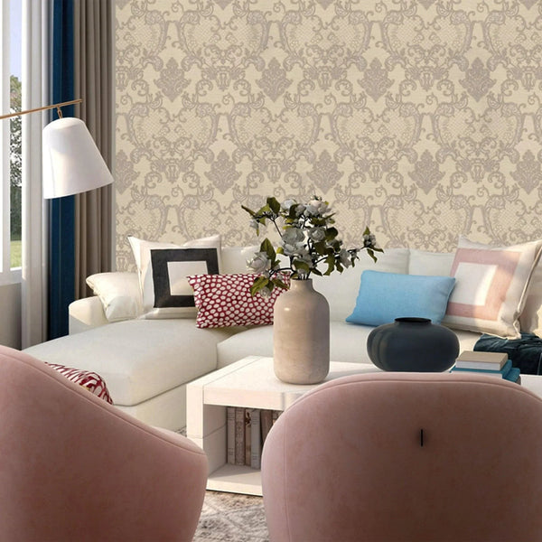 Damask Flocked Velvet Feel Wallpaper, Cream Deep 3D Embossed Quilted Texture Luxury Wallcovering, Non - Woven - Adawall Wallpaper - Registered Trade Accounts Only, Wallpaper Wholesale Account - 1411-2 - Adawall Wholesale - Wallpaper Wholesaler