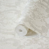 Damask Flocked Velvet Feel Wallpaper, White, Light Gray Deep 3D Embossed Quilted Texture Luxury Wallcovering, Non-Woven - Walloro High End Wallcoverings & More