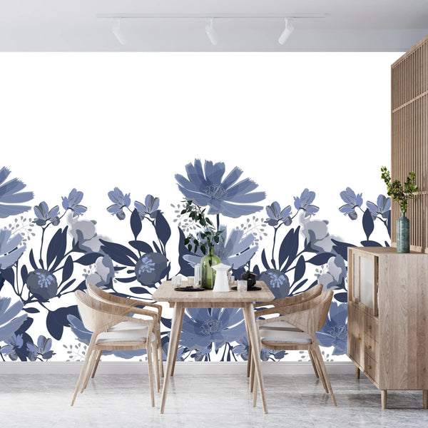 Dark Blue Floral Wallpaper, Seamless Pattern Mural, Oversized Custom Size Wall Art, Non - Woven, Non - Adhesive, Modern Wall Paper, Removable - Adawall Wallpaper - Registered Trade Accounts Only, Wallpaper Wholesale Account - W78075 - Adawall Wholesale - Wallpaper Wholesaler