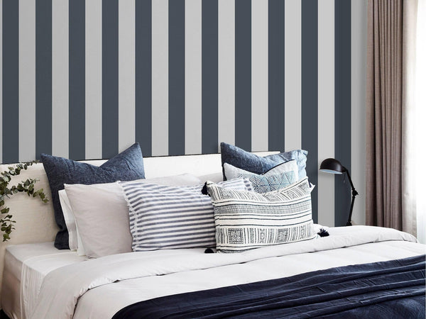 Dark Blue Timeless Bold Striped Wallpaper, Flocked Textured Velvet Feeling Thick Lines Wallcovering - Adawall Wallpaper - Registered Trade Accounts Only, Wallpaper Wholesale Account - 3704-7 - Adawall Wholesale - Wallpaper Wholesaler