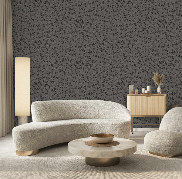 Dark Gray Leaf Pattern Wallpaper, Natural Wallpaper, Modern & Minimalist Wall Covering, Modern Look Neutral Colors Glittering Wallcovering - Adawall Wallpaper -Registered Trade Accounts Only, Wallpaper Wholesale Account - 25109-6 - Adawall Wholesale - Wallpaper Wholesaler