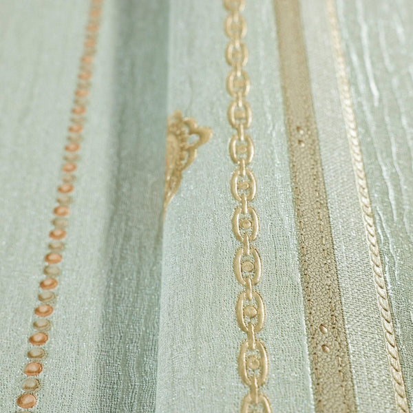 Decorative Striped Embossed Wallpaper, Lime Green, Gold 3D Boho Art Deco Ornate Home Wall Decor, Washable, Durable - Walloro High End Wallcoverings & More