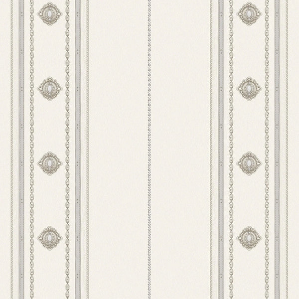 Decorative Striped Embossed Wallpaper, White, Silver 3D Boho Art Deco Ornate Home Wall Decor, Washable - Walloro High End Wallcoverings & More