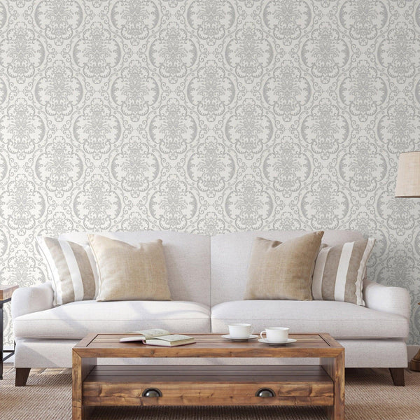 Deep Embossed Sparkling Damask Wallpaper, Stylish White Glittering Luxury Fabric Feel Vivid Colors, Home Commercial Use, Easy Clean, Water Resistant - Adawall Wallpaper - Registered Trade Accounts Only, Wallpaper Wholesale Account - 1312-1 - Adawall Wholesale - Wallpaper Wholesaler