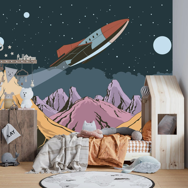 Deep Space Planet Wallpaper, Retro Future Style Mural, Oversized Custom Size Wall Art, Non - Woven, Non - Adhesive, Modern Wall Paper, Removable - Adawall Wallpaper - Registered Trade Accounts Only, Wallpaper Wholesale Account - W77801 - Adawall Wholesale - Wallpaper Wholesaler