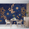 Blue and Gold Floral Wallpaper, Seamless Pattern Mural, Oversized Custom Size Wall Art, Non-Woven, Non-Adhesive, Modern Wall Paper, Removable