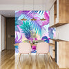 Pink and Blue Tropical Plants Wallpaper, Seamless Pattern Mural, Oversized Custom Size Wall Art, Non-Woven, Non-Adhesive, Modern Wall Paper, Removable