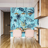 Tropical Plants, Blue Background Wallpaper, Seamless Pattern Mural, Oversized Custom Size Wall Art, Non-Woven, Non-Adhesive, Modern Wall Paper, Removable