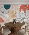 Floral and Botanical Wallpaper, Line Art Mural, Oversized Custom Size Wall Art, Non-Woven, Non-Adhesive, Modern Wall Paper, Removable