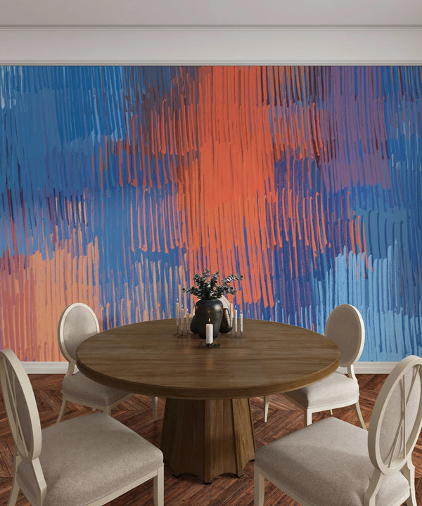 Crazy Sketch Red and Blue Wallpaper, Chaos and Variety Mural, Oversized Custom Size Wall Art, Non-Woven, Non-Adhesive, Modern Wall Paper, Removable