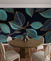 Gold Leaves Wallpaper, Black Background Mural, Oversized Custom Size Wall Art, Non-Woven, Non-Adhesive, Modern Wall Paper, Removable