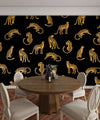 Leopards, Black Background Wallpaper, Seamless Pattern Mural, Oversized Custom Size Wall Art, Non-Woven, Non-Adhesive, Modern Wall Paper, Removable