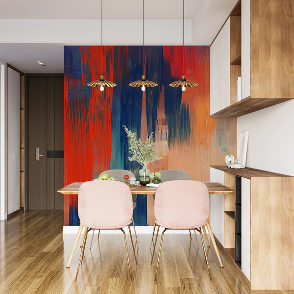 Modern Art Red and Blue Wallpaper, Abstract Paint Mural, Oversized Custom Size Wall Art, Non-Woven, Non-Adhesive, Modern Wall Paper, Removable