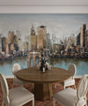 City and Bridge Wallpaper, Oil Painting Mural, Oversized Custom Size Wall Art, Non-Woven, Non-Adhesive, Modern Wall Paper, Removable