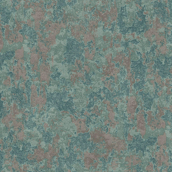 Distressed Metallic Wallpaper, Blue, Green 3D Deep Embossed Shiny Rustic Aged Industrial Design - Walloro High End Wallcoverings & More