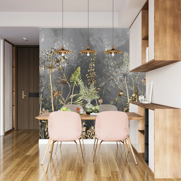Dried Flowers Wallpaper, Grey Background Mural, Oversized Custom Size Wall Art, Non - Woven, Non - Adhesive, Modern Wall Paper, Removable - Adawall Wallpaper - Registered Trade Accounts Only, Wallpaper Wholesale Account - W77989 - Adawall Wholesale - Wallpaper Wholesaler