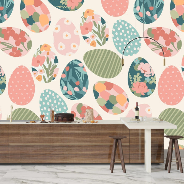 Easter Eggs with Abstract Flowers Wallpaper, Seamless Pattern Mural, Oversized Custom Size Wall Art, Non - Woven, Non - Adhesive, Modern Wall Paper, Removable - Adawall Wallpaper - Registered Trade Accounts Only, Wallpaper Wholesale Account - W78021 - Adawall Wholesale - Wallpaper Wholesaler
