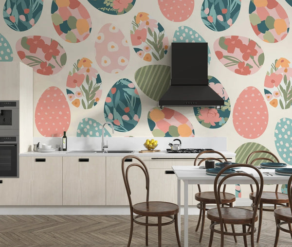 Easter Eggs with Abstract Flowers Wallpaper, Seamless Pattern Mural, Oversized Custom Size Wall Art, Non - Woven, Non - Adhesive, Modern Wall Paper, Removable - Adawall Wallpaper - Registered Trade Accounts Only, Wallpaper Wholesale Account - W78021 - Adawall Wholesale - Wallpaper Wholesaler