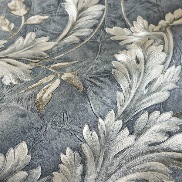 Elegant Blue White Flowered Embossed Wallpaper, Home Wall Decor, Aesthetic Wallpaper, Textured Wallcovering Non-Adhesive- 41.7”W X 393”H - Walloro High End Wallcoverings & More