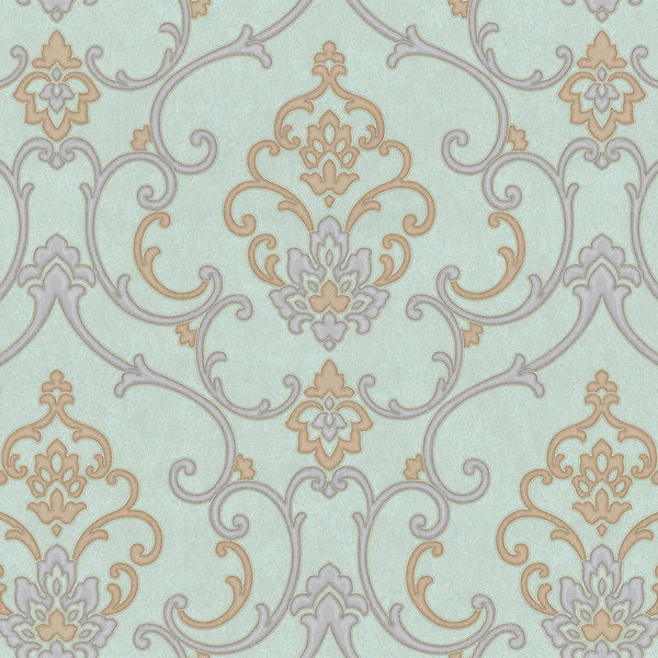 Elegant Damask Deep Embossed Wallpaper, 3D Textured Wallcovering, Traditional, Light Blue, Extra Large 114 sq ft Roll, Luxury, Washable - Walloro High End Wallcoverings & More
