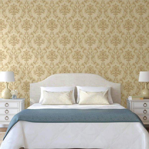 Elegant Damask Embossed Wallpaper, Beige 3D Textured Wallcovering, Traditional, Extra Large 114 sq ft Roll, Stylish Wallpaper, Luxury Floral - Walloro High End Wallcoverings & More
