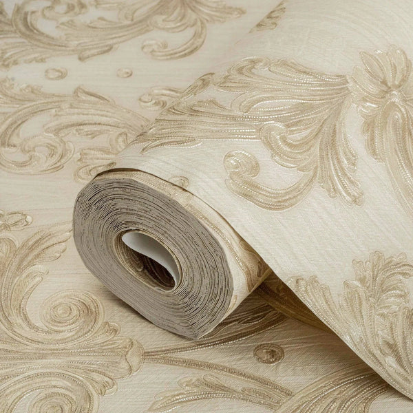 Elegant Damask Embossed Wallpaper, Cream 3D Textured Wallcovering, Traditional, Extra Large 114 sq ft Roll, Stylish Wallpaper, Luxury Floral - Adawall Wallpaper - Registered Trade Accounts Only, Wallpaper Wholesale Account - 6808-1 - Adawall Wholesale - Wallpaper Wholesaler