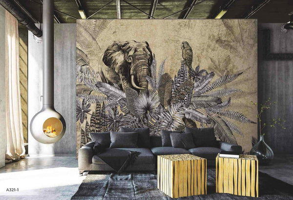 Elephant Jungle Wall Mural, Light Green Forest Animal Theme Wallpaper, Oversized Wall Art, Non - Woven, Non - Pasted, Removable, Exotic Wall Paper, Washable - Adawall Wallpaper - Registered Trade Accounts Only, Wallpaper Wholesale Account - A321-1 - Adawall Wholesale - Wallpaper Wholesaler