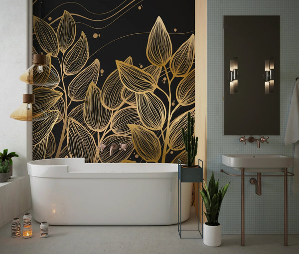 Exotic Golden Leaves Wallpaper, Seamless Pattern Mural, Oversized Custom Size Wall Art, Non - Woven, Non - Adhesive, Modern Wall Paper, Removable - Adawall Wallpaper - Registered Trade Accounts Only, Wallpaper Wholesale Account - W78059 - Adawall Wholesale - Wallpaper Wholesaler