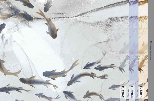 Fish Wall Mural, White Japan Koi Pond Fish Wallpaper, Elegant Abstract Stone Wall Covering, Removable, Modern, Non - Pasted, Stylish - Adawall Wallpaper - Registered Trade Accounts Only, Wallpaper Wholesale Account - FJ320-2 - Adawall Wholesale - Wallpaper Wholesaler