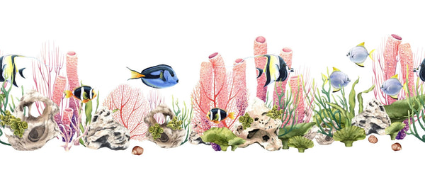 Fishes and Corals Wallpaper, White Background Mural, Oversized Custom Size Wall Art, Non - Woven, Non - Adhesive, Modern Wall Paper, Removable - Adawall Wallpaper - Registered Trade Accounts Only, Wallpaper Wholesale Account - W77664 - Adawall Wholesale - Wallpaper Wholesaler