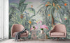 Flamingo Nature Theme Wall Mural, Light Green Forest Wallpaper, Custom Wall Mural, Wall Poster Home Interior Decor, Non - Adhesive, Non - Woven, Washable, Removable - Adawall Wallpaper - Registered Trade Accounts Only, Wallpaper Wholesale Account - A319-2 - Adawall Wholesale - Wallpaper Wholesaler