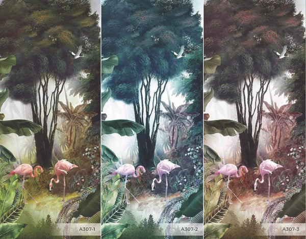 Flamingos Tropical Trees Wallpaper, Light Green Nature Wall Mural, Jungle Forest Scene, Non - Woven, Non - Pasted, Removable, Custom Exotic Wall Print Art - Adawall Wallpaper - Registered Trade Accounts Only, Wallpaper Wholesale Account - A307-1 - Adawall Wholesale - Wallpaper Wholesaler