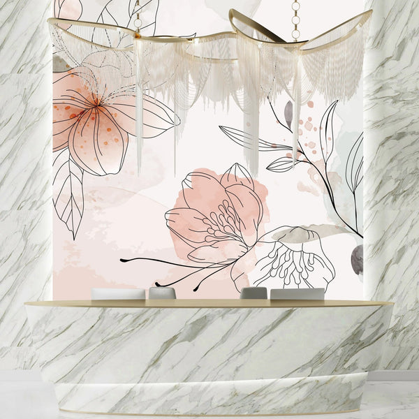 Floral Hand Drawn Wallpaper, Botanical Mural, Oversized Custom Size Wall Art, Non - Woven, Non - Adhesive, Modern Wall Paper, Removable - Adawall Wallpaper - Registered Trade Accounts Only, Wallpaper Wholesale Account - W77937 - Adawall Wholesale - Wallpaper Wholesaler