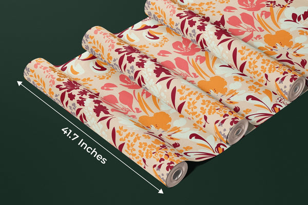 Floral Red and Yellow Wallpaper, Seamless Pattern Mural, Oversized Custom Size Wall Art, Non - Woven, Non - Adhesive, Modern Wall Paper, Removable - Adawall Wallpaper - Registered Trade Accounts Only, Wallpaper Wholesale Account - W77864 - Adawall Wholesale - Wallpaper Wholesaler
