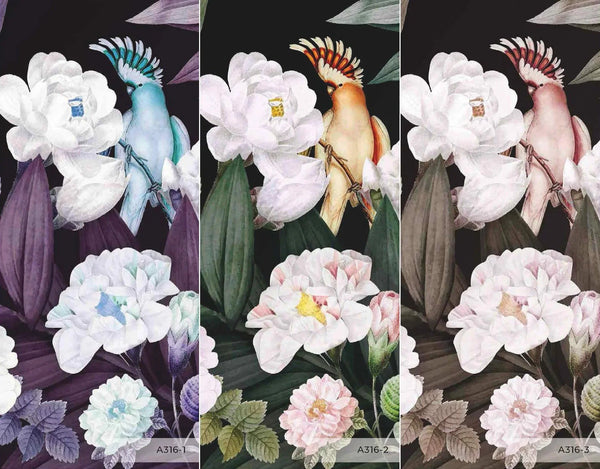 Floral Wall Mural, Brown Peony Flower Parrot Wall Mural Art, Big Size Customizable Bird Theme, Non - Adhesive, Removable Wallpaper, Black, Washable, Home Interior Decor Wall Art - Adawall Wallpaper - Registered Trade Accounts Only, Wallpaper Wholesale Account - A316-3 - Adawall Wholesale - Wallpaper Wholesaler