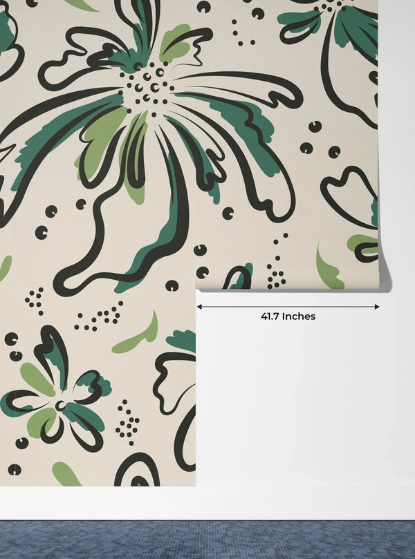 Floral Wallpaper, Black and Green Mural, Oversized Custom Size Wall Art, Non - Woven, Non - Adhesive, Modern Wall Paper, Removable - Adawall Wallpaper - Registered Trade Accounts Only, Wallpaper Wholesale Account - W77956 - Adawall Wholesale - Wallpaper Wholesaler