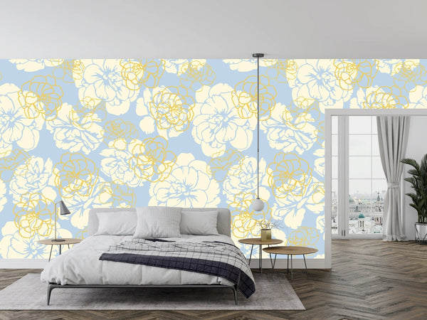 Flowers, Light Blue Wallpaper, Seamless Pattern Mural, Oversized Custom Size Wall Art, Non - Woven, Non - Adhesive, Modern Wall Paper, Removable - Adawall Wallpaper - Registered Trade Accounts Only, Wallpaper Wholesale Account - W77894 - Adawall Wholesale - Wallpaper Wholesaler
