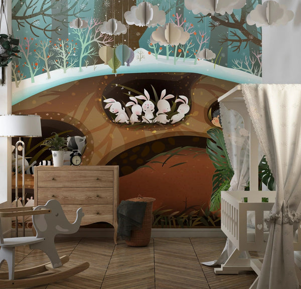 Forest Animals Wallpaper, Sleeping in Den Mural, Oversized Custom Size Wall Art, Non - Woven, Non - Adhesive, Modern Wall Paper, Removable - Adawall Wallpaper - Registered Trade Accounts Only, Wallpaper Wholesale Account - W78118 - Adawall Wholesale - Wallpaper Wholesaler