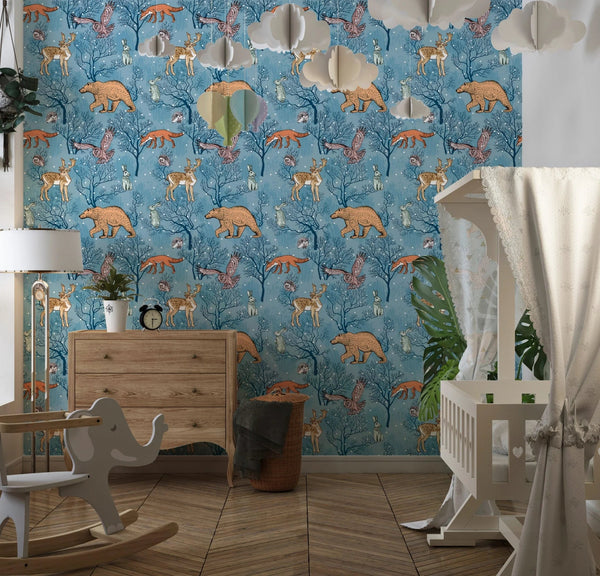 Forest Animals Wallpaper, Winter Seamless Pattern Mural, Oversized Custom Size Wall Art, Non - Woven, Non - Adhesive, Modern Wall Paper, Removable - Adawall Wallpaper - Registered Trade Accounts Only, Wallpaper Wholesale Account - W77655 - Adawall Wholesale - Wallpaper Wholesaler
