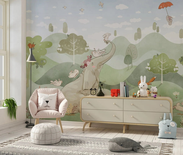 Forest Animals Wallpaper, Woodland Summer Mural, Oversized Custom Size Wall Art, Non - Woven, Non - Adhesive, Modern Wall Paper, Removable - Adawall Wallpaper - Registered Trade Accounts Only, Wallpaper Wholesale Account - W77753 - Adawall Wholesale - Wallpaper Wholesaler