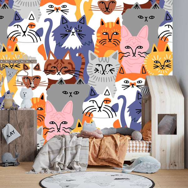 Funny Kitten Crowd Wallpaper, Seamless Pattern Mural, Oversized Custom Size Wall Art, Non - Woven, Non - Adhesive, Modern Wall Paper, Removable - Adawall Wallpaper - Registered Trade Accounts Only, Wallpaper Wholesale Account - W78202 - Adawall Wholesale - Wallpaper Wholesaler