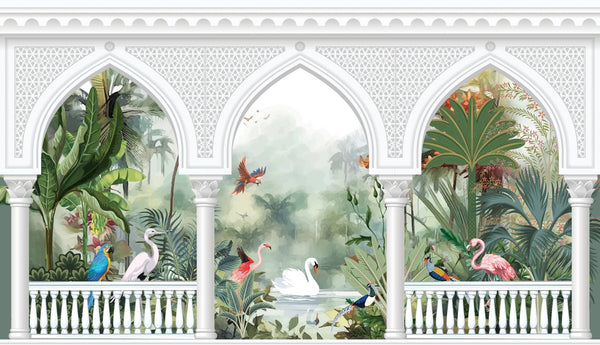 Garden Arch Wallpaper, Birds Mural, Oversized Custom Size Wall Art, Non - Woven, Non - Adhesive, Modern Wall Paper, Removable - Adawall Wallpaper - Registered Trade Accounts Only, Wallpaper Wholesale Account - W77784 - Adawall Wholesale - Wallpaper Wholesaler