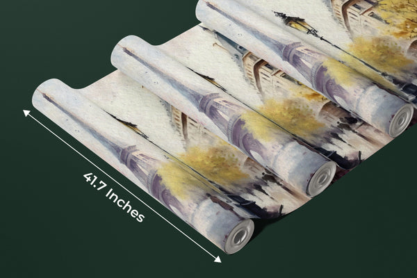 Spring in Paris Watercolor Wallpaper, Eiffel Tower Mural, Oversized Custom Size Wall Art, Non-Woven, Non-Adhesive, Modern Wall Paper, Removable