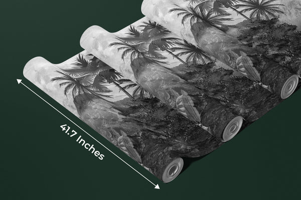 Black and White Jungle Wallpaper, Exotic Trees Mural, Oversized Custom Size Wall Art, Non-Woven, Non-Adhesive, Modern Wall Paper, Removable
