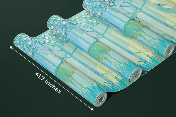 Stained Glass Deers Wallpaper, Spring Forest Mural, Oversized Custom Size Wall Art, Non-Woven, Non-Adhesive, Modern Wall Paper, Removable