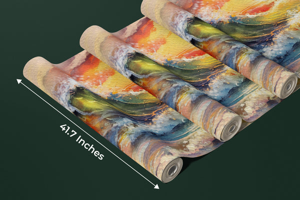 Beautiful Sunset Over Ocean Wallpaper, Oil Painting Mural, Oversized Custom Size Wall Art, Non-Woven, Non-Adhesive, Modern Wall Paper, Removable